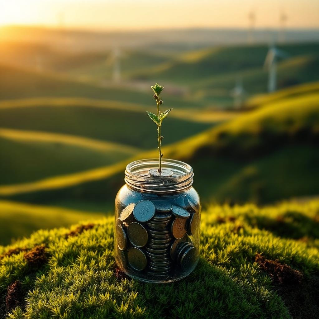 Plant growing from a jar of coins